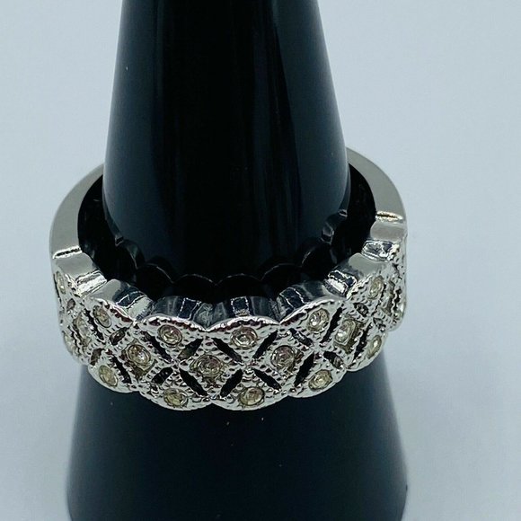 Avon Jewelry - Avon Clear Rhinestone Silver Tone Wide Band Ring 9.75